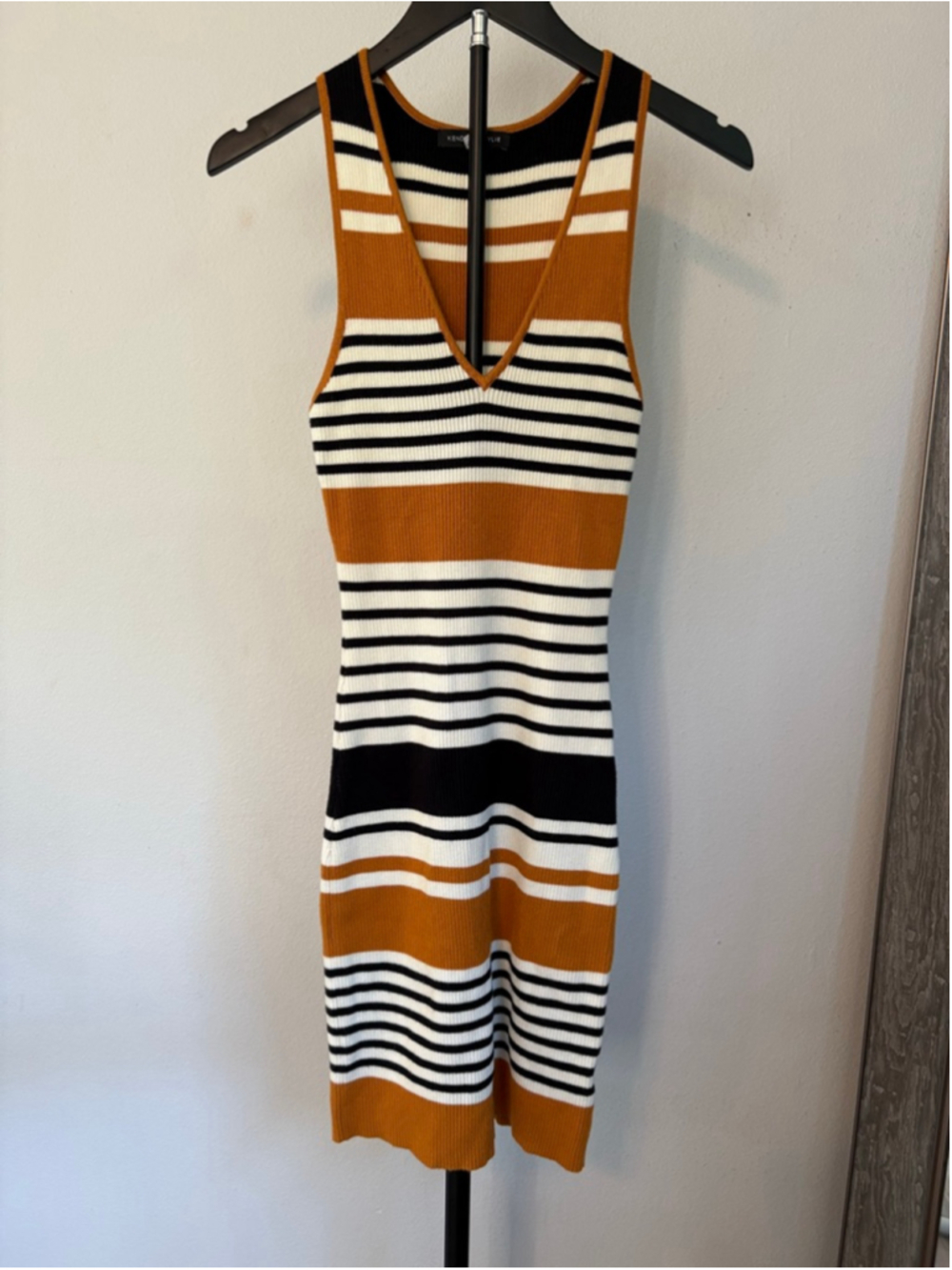 Women's Kendall + Kylie Striped Mini Dress M Brown Black